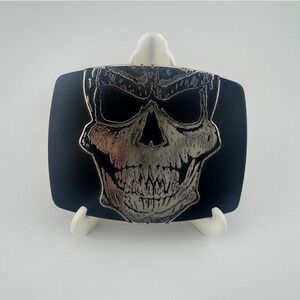 Chrome 6121 Skull Belt Buckle Black Silver Gothic Biker Rectangular Metal Buckle